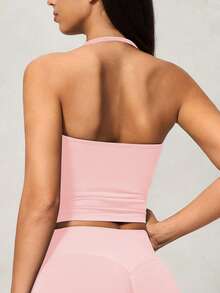 Yefecy New Impact Sports Yoga Tank Top, Women Fitness Yoga Shirt, Workout Clothes, Racerback Ruched Built-In Bra Crop Top With Adjustable Straps Pink Spring - 粉色 - 查看 2