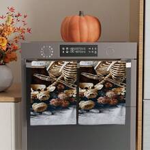 2/4/48pcs Halloween Series Floral Reading Skeleton Pattern Printed Kitchen Towels - Ultra Soft, Highly Absorbent Polyester Dish Cloths And Hand Towels, Perfect For Holiday Decor, Kitchen Decor, Party Decor - Multicolor - View 10