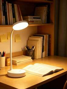 1pc White LED Round Base Desk Lamp, USB Rechargeable LED Desk Lamp, Eye-Protection Reading Light, LED Desk Lamp, Desk Lamp, Rechargeable/Plug-In Optional, 3-Level Adjustable Brightness, Switchable White/Neutral/Warm Light Modes, With Night Light Function, Effectively Protects Eyes, Ideal For Home Office Reading And Learning, Suitable For Dorm, Bedroom, Home, Christmas, Easter, Night Light, Lampshade, Book Light, Bedroom Lighting, Desk Lamp, Reading Light, Reading, Office Supplies, Bedroom, Light, Eye-Protection Reading Light, Battery Capacity 800mAh. - Round Base Table Lamp - View 2