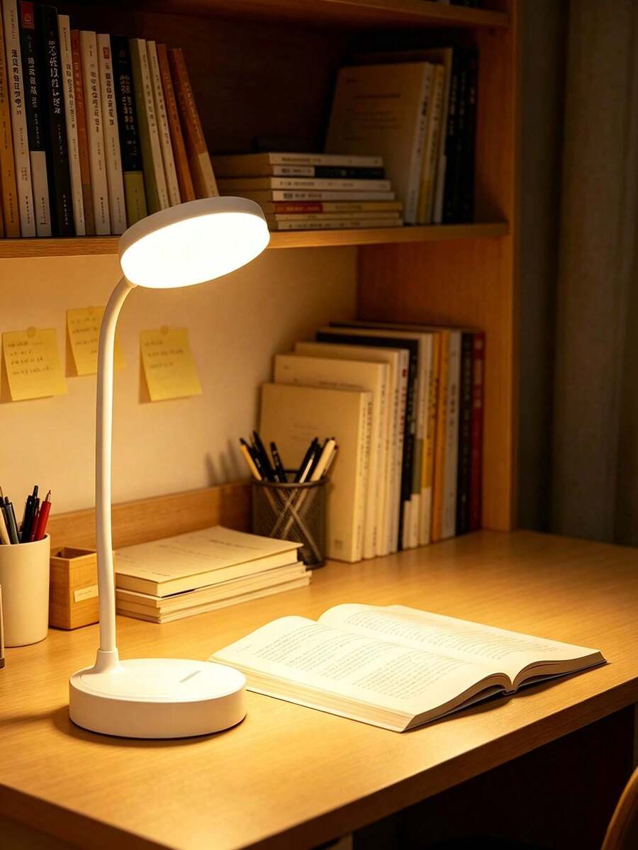 1pc White LED Round Base Desk Lamp, USB Rechargeable LED Desk Lamp, Eye-Protection Reading Light, LED Desk Lamp, Desk Lamp, Rechargeable/Plug-In Optional, 3-Level Adjustable Brightness, Switchable White/Neutral/Warm Light Modes, With Night Light Function, Effectively Protects Eyes, Ideal For Home Office Reading And Learning, Suitable For Dorm, Bedroom, Home, Christmas, Easter, Night Light, Lampshade, Book Light, Bedroom Lighting, Desk Lamp, Reading Light, Reading, Office Supplies, Bedroom, Light, Eye-Protection Reading Light, Battery Capacity 800mAh.