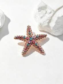 Oil Drop Marine Life Brooch, Starfish Shell Fashion Pin With Rhinestone And Pearl Embellishments - Orange Starfish - View 4