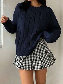 1pc Girls' Teen Casual Personalized Twisted Rope Christmas Pullover Warm Sweater Spring Autumn Winter - Navy Blue - View 2