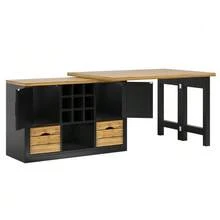 Extendable Kitchen Island Dining Table, Multifunctional Dining Table With Sideboard, 360° Rotating Tabletop, Extendable Kitchen Table With Ample Storage, Living Room Cabinet Wall, Black - Black - View 6