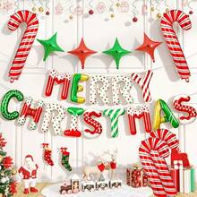 19pcs Christmas Themed Decoration Balloon Set, Candy Color English Letter Merry Christmas And Candy Cane Foil Balloons, Perfect For Christmas Party Decoration, Window Display, Store Atmosphere, Photo Backdrop, Home Holiday Decor - Multicolor - View 1