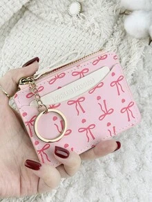 Fashionable Zipper With A Chain Keychain Lightweight Portable Card Bag, Credit Card Storage Bag, Multi Card Clip Perfect For Outdoors, Travel - Hot Pink - View 2