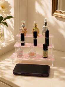 1pc 3-Tier Acrylic Trapezoid Display Rack, Each Tier Can Hold Multiple Bottles Of Fragrance, Aromatherapy, Essential Oils, Cosmetics, Modern Minimalist Style, Each Tier Surface With Wavy Pattern, Suitable For Bedroom Vanity, Fragrance Store Display Area, Fragrance Collection Enthusiasts, Beauty Store Merchants, Etc. - Multicolor - View 6