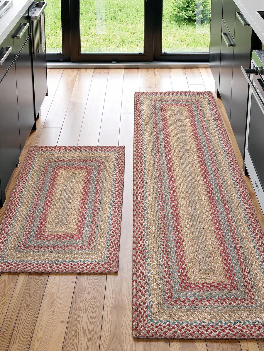 DAJIANG 1pc Colorful Striped Woven Long Runner Rug, Suitable For Bathroom, Kitchen, Outdoor, Hallway, Bedroom, Living Room, Machine Washable Easy To Clean, Non-Slip Entryway Mat, Bedroom Decor Carpet Accessory