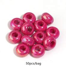 50pcs/Pack Acrylic Colorful Large Hole Wheel Beads 8*14mm Cute Macaron Solid Color Flat Beads DIY Phone Chain Keychain Home Curtain Decoration Loose Beads - Large Hole Wheel Beads - View 19