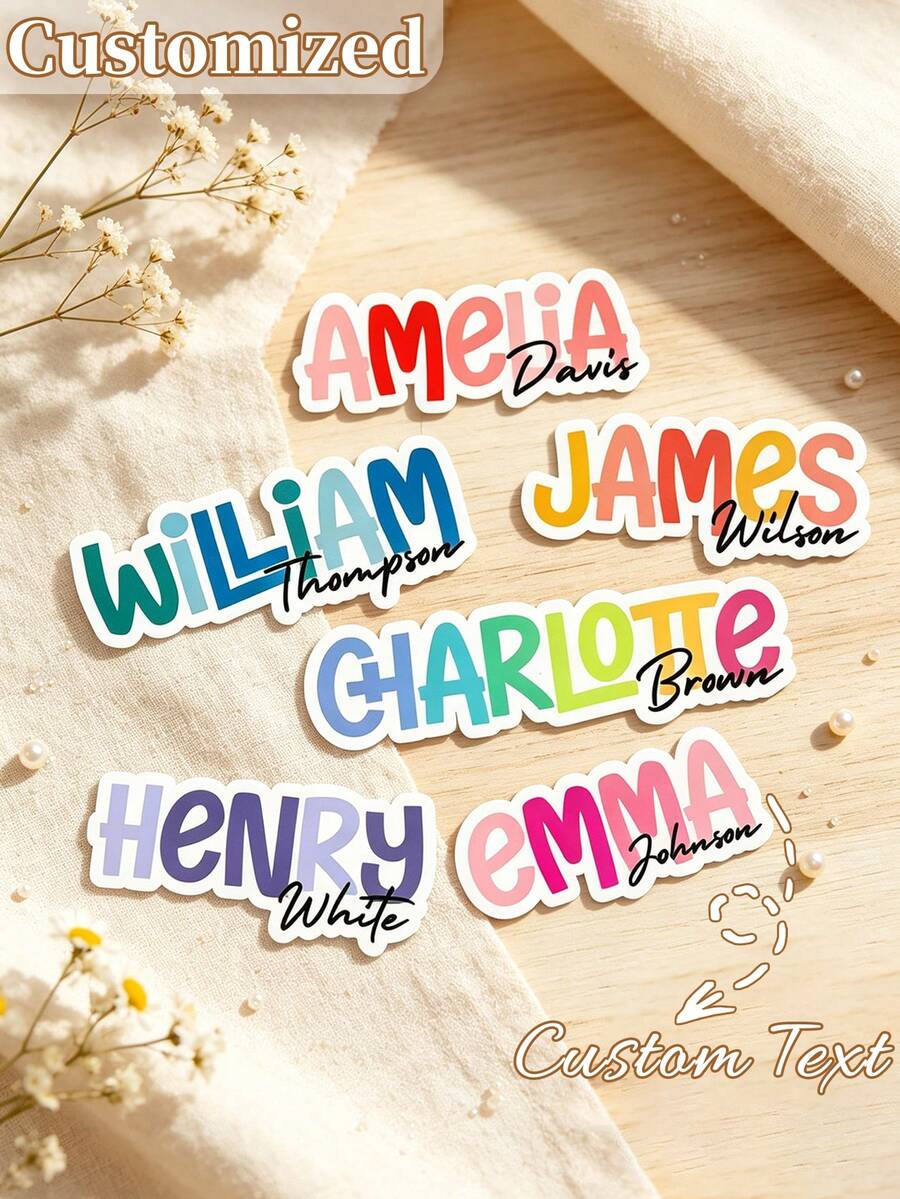 Customized Name Stickers, Personalized Stickers, Waterproof And Scratch-Resistant, Hollow Effect, Suitable For Cups, Personal Items, Lunch Boxes, Books, Computers, Phones, Coffee Mugs, Phone Cases, Ceramic Cups, Water Bottles, Holographic - Multicolor - View 1