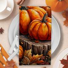 2/4/48pcs Autumn Series Realistic Oil Painting Pumpkin/Tree Stump Pattern Printed Kitchen Towels - Super Soft, Highly Absorbent Polyester Dish And Hand Towels, Perfect For Holiday Decor, Kitchen Decor, Party Decor. - Multicolor - View 8