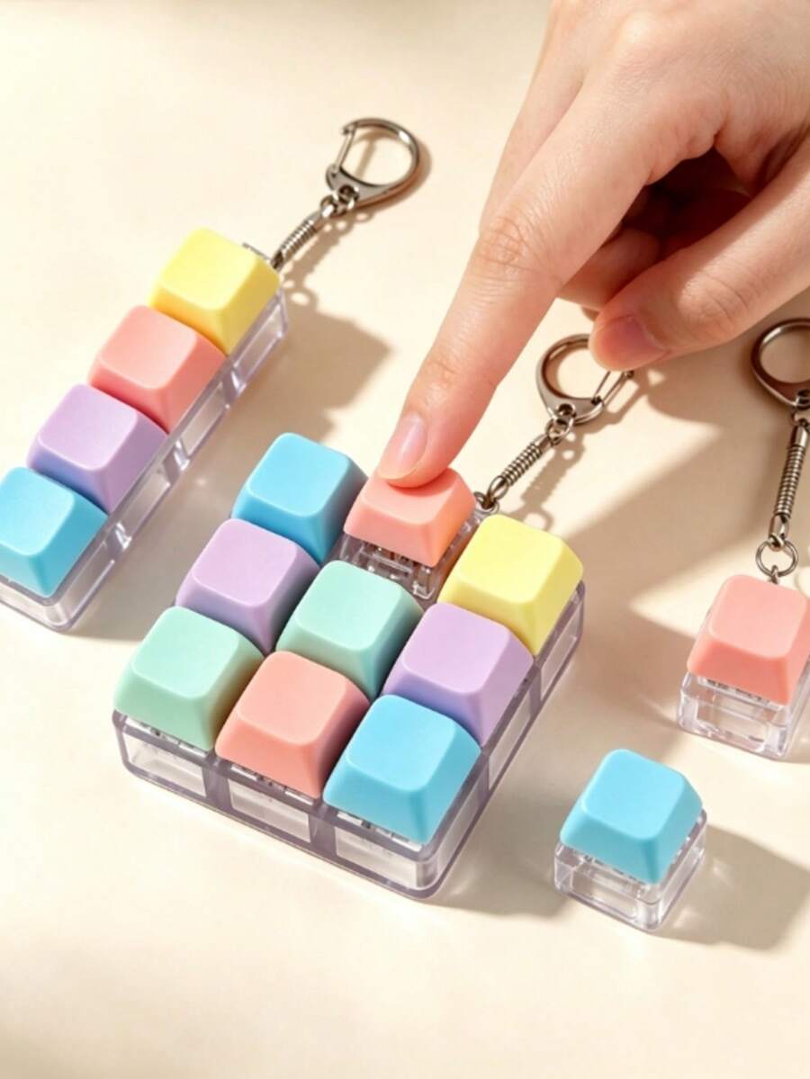 1pc Stress Relief Button 4-Key Linear Macaron Keyboard Pendant Fingertip Press - Multicolor - View 1
