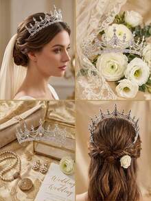 1pc Silver Rhinestone Crown For Wedding, Suitable For Bridal Styling, Photography, Evening Party, Ball And Daily Wear - Silver - View 2