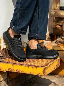 Men Work Shoes Steel Toe Smashproof Boots Unbreakable Puncture Resistant Work Boots - 黑色(新) - 查看 4