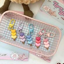 5pcs Gradient Heart Keychain Set/Colorful Fresh Gradient Heart Shaped Keychains/Backpack And Bag Charms/Party Favors/Gift Set With Clasp - Heart Keychain Set - View 3