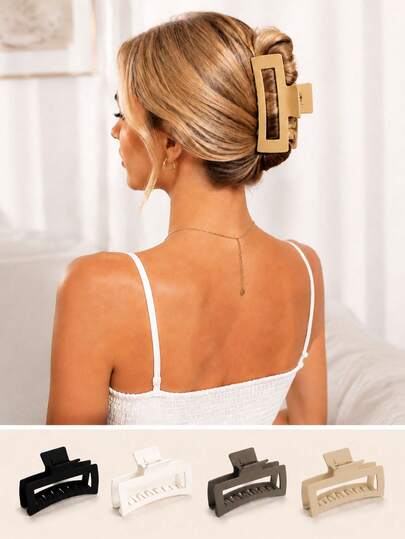 1/4pcs Minimalist Square Hair Claw Clips For Women Large Matte Neutral Color Hair Clips, Elegant Strong Hold Hair Accessories For Daily Styling Office