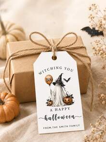 Custom Halloween Gift Tag, Spooky Personalized Greeting Card For Party Favor Bags And Gift Wrapping, Customized Witch Ghost Message Tag, Customizable Text Holiday Favor Label For Family, Friends, Trick Or Treat, Fall Party Gifts - Style a - View 5