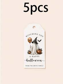 Custom Halloween Gift Tag, Spooky Personalized Greeting Card For Party Favor Bags And Gift Wrapping, Customized Witch Ghost Message Tag, Customizable Text Holiday Favor Label For Family, Friends, Trick Or Treat, Fall Party Gifts - Style a - View 10