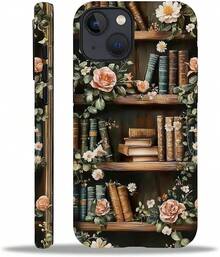 Case For IPhone 13/14,Vintage Flowers Entwined Bookshelf Exquisitely Pattern Double Protective Phone Cover Cases Soft Silicone For IPhone 13/14 - White - View 1