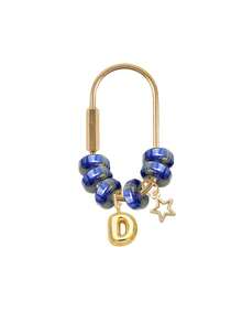 Blue Beaded Letter Keychain,Simple Brass Keychain Holder Clasp With Star Pendan,Fashion Bag Charms, Car Keychain,Gift For Women Girls Handbag Decor - Multicolor - View 18