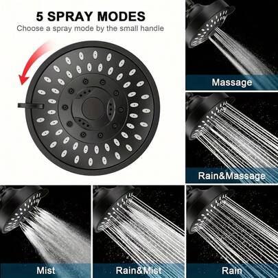 New High Pressure Five Spray Setting Shower Head Set, Brushed Finish, Full Coverage Water Spray, Easy Installation, Compatible With Shower Filters And Filter Cartridges, Bathroom And RV Shower Accessory, Fits Bathroom And RV Shower Systems