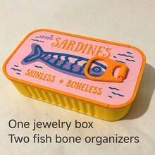 1pc Creative Sardine Can Design Jewelry Box, Fish Bone Necklace Anti-Tangle Storage Box, Ring And Earring Mini Jewelry Storage Box, Travel Jewelry Storage Box, Portable Jewelry Storage Box, Travel Essential - Multicolor - View 8