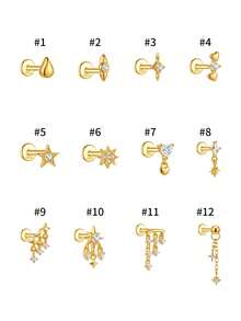 1PC 925 Sterling Silver Belly Button Ring For Women Flat Back Minimalist Floating Belly Navel Ring Dainty CZ Star Heart Dangle Navel Piercing Jewelry - Single - View 7