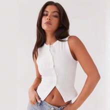Summer New Knitted Simple Slim Sleeveless Solid Color Undershirt Undershirt Women - 白色 - 查看 1