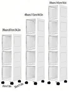 3/4/5-Layer Narrow Space-Saving Storage Cabinet With Sliding Doors, Multi-Functional Floor-Standing Storage Unit, Suitable For Kitchen, Bathroom, Storage Room, Compact Vertical Cabinet For Small Spaces, Multi-Layer Shelves With Drawer Gaps, Flip-Top Narrow Gap Storage Cabinet - Clear - View 3