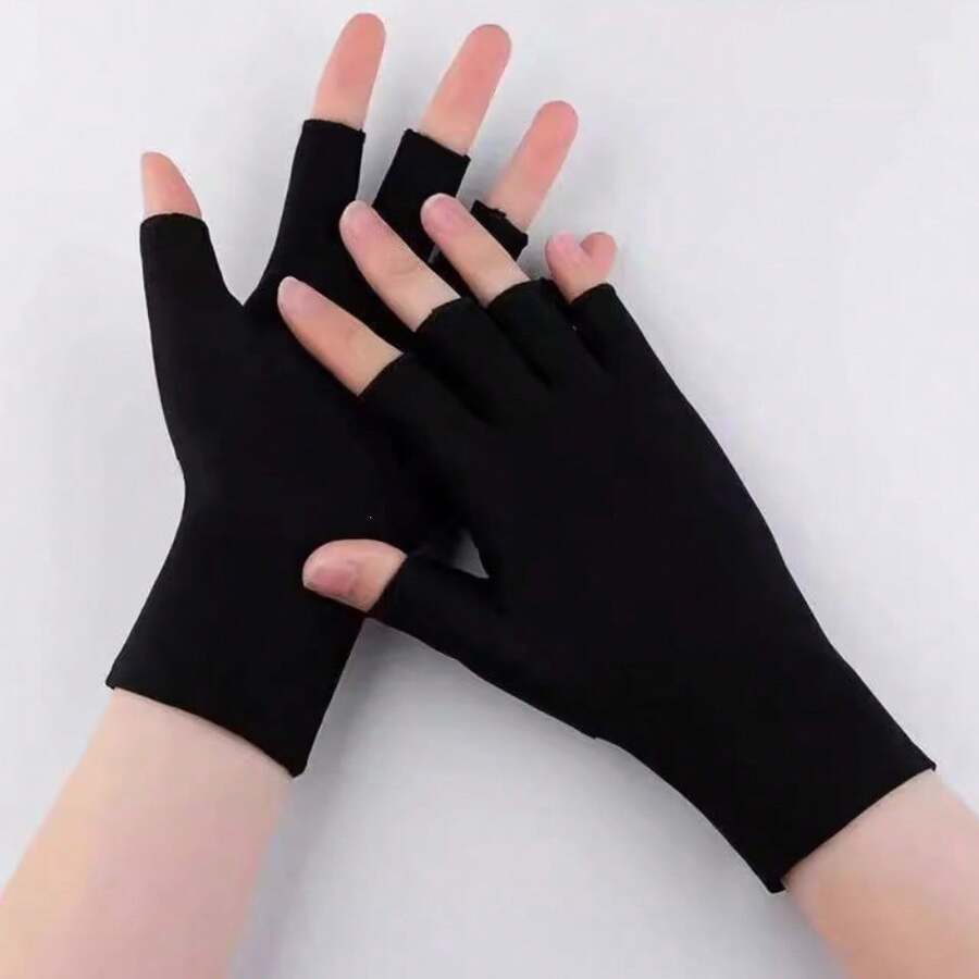 Black Half-Finger Gloves, Sun Protection Breathable Lightweight Short Style Unisex Gloves, Suitable For Cycling, Driving, Typing, Outdoor Sports And Daily Wear - Half Finger Gloves - View 1
