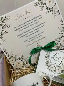 Kit Caixa de convites para padrinhos de casamento MDF Personalizado manual dos padrinhos, convite e xicaras em procelana - 1PC - Visão 4