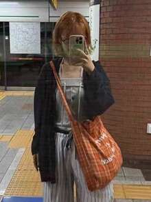 日韓風極簡慵懶美學大容量波點小眾設計輕便清新通勤購物日常單肩腋下托特包 - 亮橙色 - 查看 4