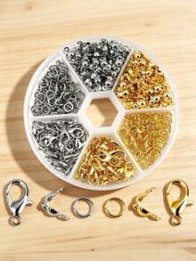 340PCS/Box Beading Tool Box DIY Bracelet Necklace Materials Jewelry Accessories 6-Compartment Lobster Clasp Open Jump Ring Snap Clasp Keychain Chain Phone Chain DIY Tools, Suitable For DIY Jewelry Bag Charm Keychain Bracelet Necklace And More - Multicolor - View 4
