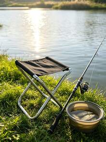 1pc Folding Stool Fishing Chair Training Folding Stool Camping Chair Folding Chair Portable Camping Table And Chair Small Bench - Black - View 2