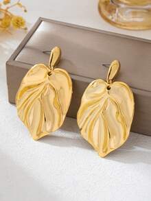 1 Pair Popular Versatile Vintage Leaf Earrings - Golden - View 3