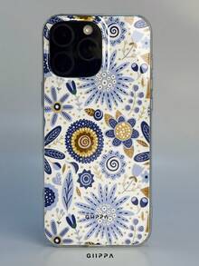 GIIPPA 1pc Blue & Gold Hand-Painted Folk Floral Pattern Design, Phone 17 Pro Max Phone Case, Compatible With Phone 16 Pro Max, 15 Pro Max, 14 Pro Max, Korean-Style High-End Fashion & Fun Phone Case, Suitable For 11/12/13/14/15/16 Pro Max Plus, Elegant Design For Men & Women, Perfect Gift For Girlfriend On Christmas, Valentine's Day, Easter, Wedding Season And Birthday! - Multicolor - View 5