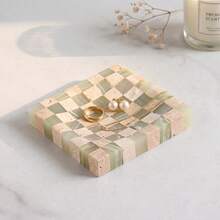 Natural Marble Mosaic Jewelry Tray, Modern Minimalist Vanity Organizer Decor, Square And Round Options - Yellow + Jade - View 4