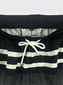Gradient Coconut Tree Men's Beach Shorts, Breathable Side Pocket Swim Trunks - Black - View 9