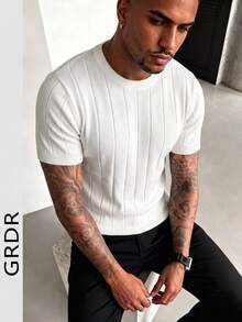 GRDR Men's Solid Color Short Sleeve Knit Sweater, Fashionable For Summer - White - View 3