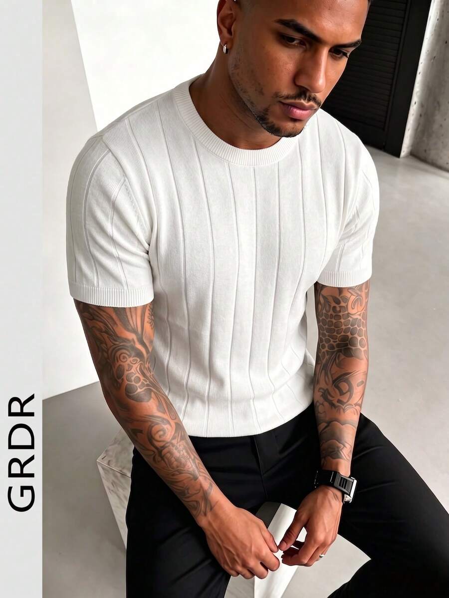 Suéter de punto de manga corta de unicolor para hombres GRDR, de moda para el verano