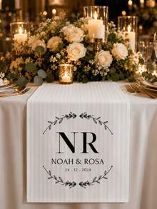Customized Wedding Table Runner With Name And Anniversary Date Celebration Logo, Suitable For Bridal Shower, Creating Meaningful Keepsake For Newlyweds And Guests - Multicolor - View 5
