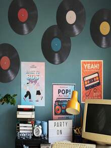 1/5/8/12/13-Piece Set: 8.7-Inch Waterproof Vinyl Record-Style Flat Wall Decals – 2D Retro Vinyl Record Designs With DJ Music Themes – Suitable For Home Decor In Bedrooms, Living Rooms, Entryways, And More. - Multicolor - View 7