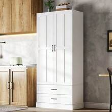 Kitchen Cabinet With 3 Pull-Out Shelves, Drawers, And Double-Door Tall Cabinet With Door Shelves For Kitchen, Dining Room & Living Room - 白色 - 查看 4