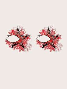Tattoo Stickers, 2 Sheets/Set, Halloween Red & Black Floral Star Pattern Face Temporary Tattoos, Body Art Design, Gothic Style Halloween Cosplay Decorative Stickers, Easy To Apply And Remove - Brown - View 5