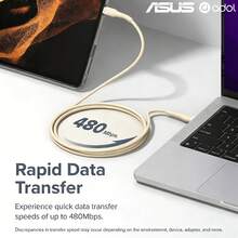 ASUS 60W Fast Charging Data Cable, Available In 1m/2m Lengths, Compatible With Apple 17ProMax/17Pro/17/16ProMax/16Pro/16/15ProMax/15Pro/15, Samsung Phones, Tablets, And Car Charging, Made Of Silicone, Comfortable To Touch, And Tangle-Free - Beige - View 2