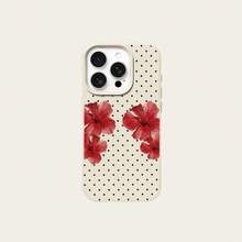 1 buah Casing Ponsel TPU Bahan Motif Bunga Hibiscus Merah Polkadot Cerah Kompatibel Dengan iPhone 17 Pro Max/17/16 Pro Max/15/13/12/11/ S20 FE/A15/S24/A55/ Note 11/Note 12/Note 13 Pro Pelindung Ponsel Soft Shell Anti-Jatuh Cakupan Penuh - Putih - View 6