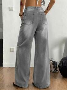Women's Casual Structured Patchwork Jeans, Autumn Outfit - Light Grey - View 3