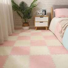 16/10pcs Solid Color Patchwork Floor Mat, Decorative Bedroom Puzzle Carpet, Thickened Foam Floor Pad, Plush Cute Bedside Rug, Soft And Easy To Clean, Interlocking Floor Protection Plush Sound-Insulating Thermal Mat, DIY Decoration - A - View 9
