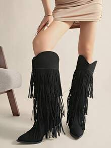 2026 New Women's Boots European And American Tassel Fashion Boots Sexy Tall Boots High Boots - Black - View 1