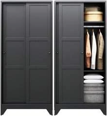 Armoire Wardrobe Closet 20 Inch Deep Metal Wardrobe Cabinet With And Shelves Hanging Rod Clothing Storage Cabinets Tall Freestanding Steel Clothes Organizer Armoire Bedroom Utility Room, Black - Black - View 9