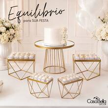 Kit Festa 5 Peças para Doces e Bolo Deluxe Premium Ferro Base Espelhada Casamento Aniversário Eventos - Visão 2
